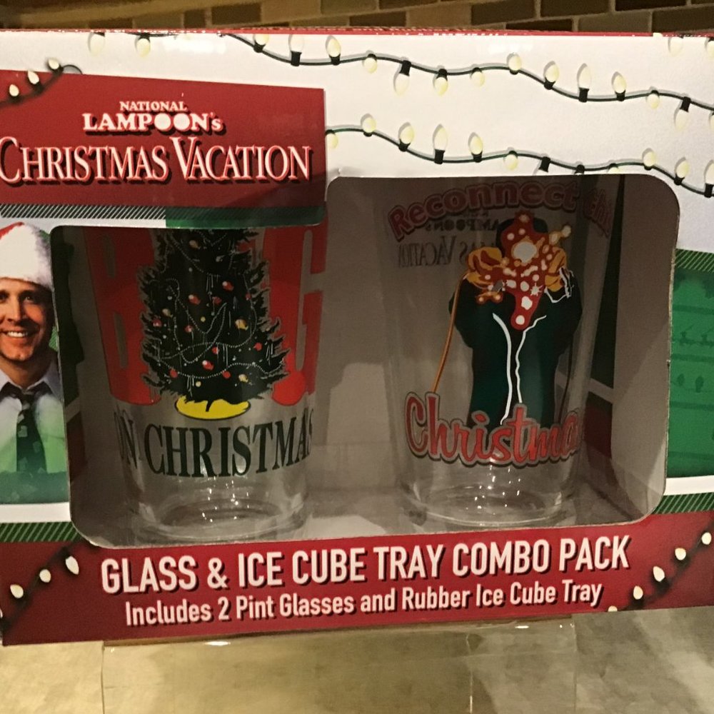 NIB National Lampoon's Christmas Glass (2) and Ice Cube Tray